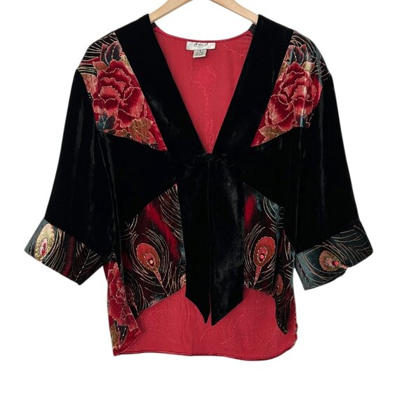 Ania A. Silk Blend Velvet Beaded Sequins Floral Peacock Artsy Kimono Cardigan S - Picture 7 of 16